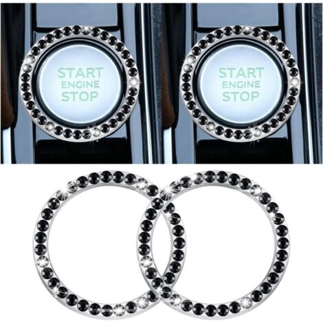 2 Pièces Couvercle Du Bouton De Démarrage Du Moteur De Voiture En Strass Cristal, Auto Moteur Démarrage Arrêt Cristal Strass Bouton Anneau Autocollant, Voiture Décor Accessoires (Noir1) (1/5)