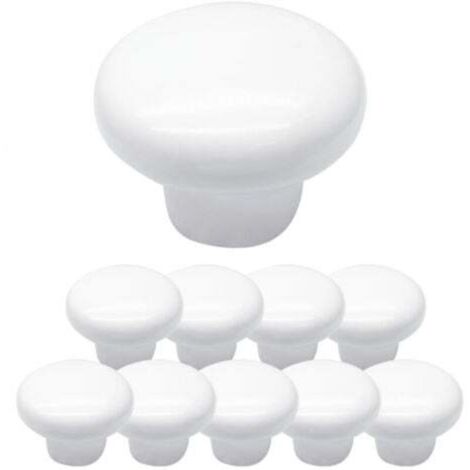 Lot de 10 boutons de placard ronds en céramique blanche pour placard, placard, meubles (1/5)