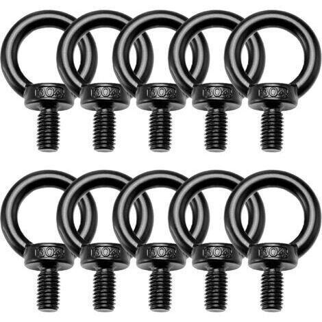Lot de 10 vis à œil M8 en acier inoxydable 304 noir pour suspendre et fixer des ornements suspendus, pots de fleurs (1/4)