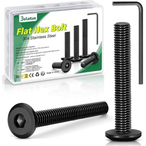 Lot de 20 vis à tête plate à six pans creux M6 x 35 en acier inoxydable 304 avec clé Allen pour meubles, fauteuils de parking, appareils électriques, accessoires de moto, etc (1/5)