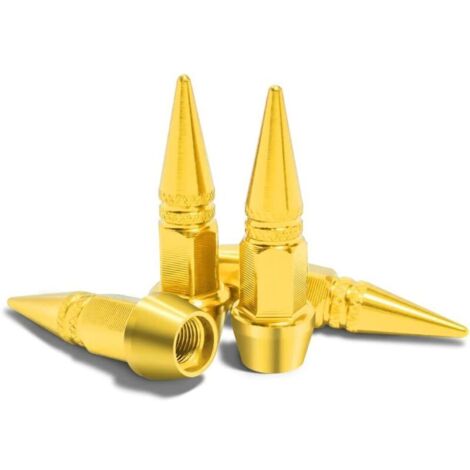 4 Pieces Aluminium Bouchon de Valve, Bouchons Valve Velo, Capuchon Pneu Voiture Bouchon de Valve, Couvre-Valve Universel pour Voiture, SUV, Velo Camions et Moto et Vélo (Or) (1/5)