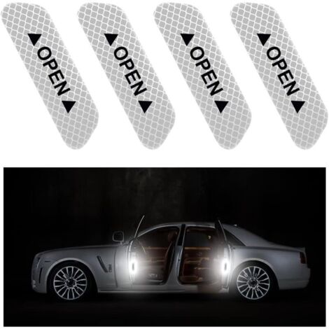 4 Pièces Autocollant De Porte De Voiture, Rappel D'ouverture De Porte Autocollant, Anti-Collision Étanche Autocollants Réfléchissants, Voiture Accessoires Extérieur Intérieur(Argent) (1/5)