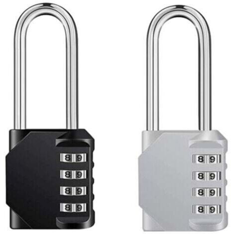 2 Pcs Cadenas Code 4 Chiffres Long, Alliage de Zinc Cadenas à Combinaison Antirouille Cadenas Casier Code pour Placard Gym Garage (Noir,Argent) (1/5)