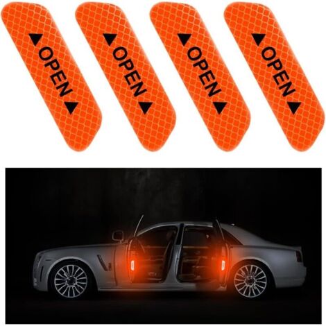 4 Pièces Autocollant De Porte De Voiture, Rappel D'ouverture De Porte Autocollant, Anti-Collision Étanche Autocollants Réfléchissants, Voiture Accessoires Extérieur Intérieur(Orange) (1/5)