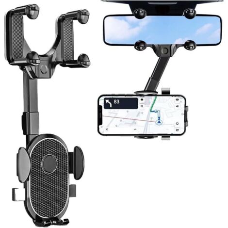 Support Téléphone Rétroviseur Voiture, 360° Flexible Support Téléphone De Voiture Rétractable, Multifonctionnel Support Téléphone Voiture Portable, Compatible avec Tous Les Smartphones (1/5)