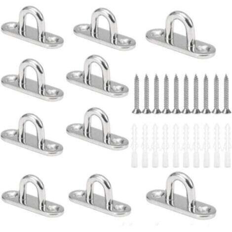 10 Pcs M5 Crochets de Plafond en Forme U Acier Inoxydable 304 Base 15 x 45mm Support Mural Plaques à Oeil pour Fixer les Cordons sur Bateau Yoga ou Suspendre les Lustres de Plafond (1/5)