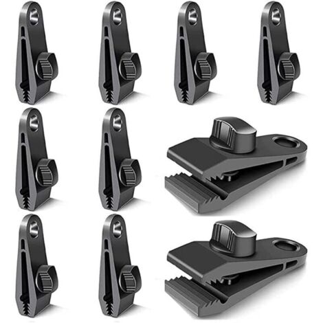 10 Pièces Clips de Bache, Pièces de Fixation de Bache, Crochets de Bache, Clips de Tente de Camping Coupe-Vent, Accessoires de Clip Coupe-Vent Résistant au Soleil (Noir) (1/5)