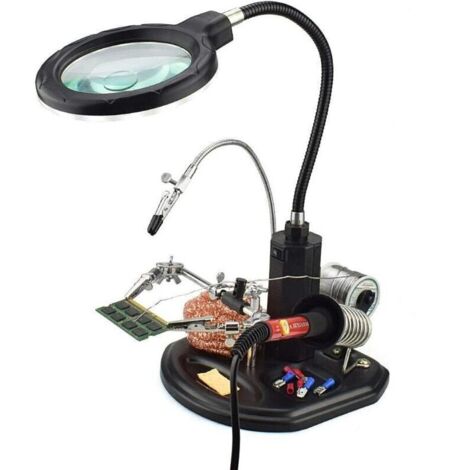 Loupe 2.5X à 4X, Lampe LED, Support Fer à souder avec Pinces et clips de soutien (1/5)