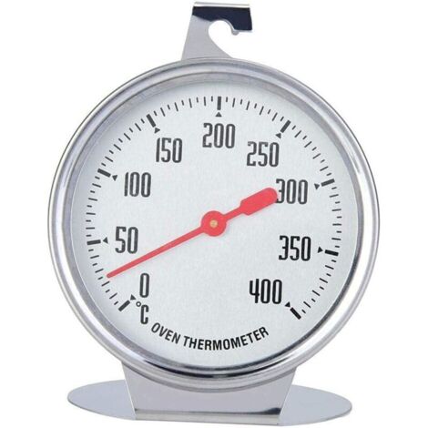 Thermomètre de four en acier inoxydable – Plage de mesure 0 à 400 °C – Long pointeur rouge pour lecture précise – Crochet et base stables (1/5)