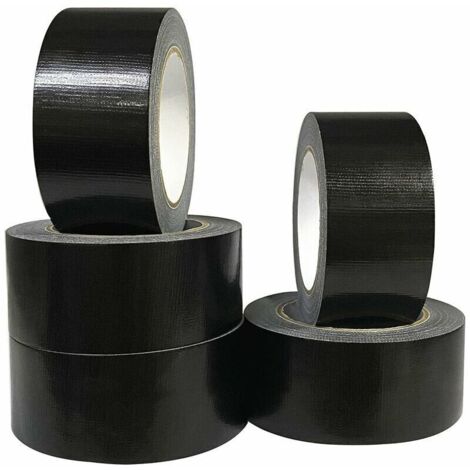 Lot de 5 rubans adhésifs en tissu noir 220 microns x 50 mm x 20m, gaffer noir,ruban adhésif americain de réparation d'étanchéité,heavy duty duct tape,ruban large resistant noir (1/5)