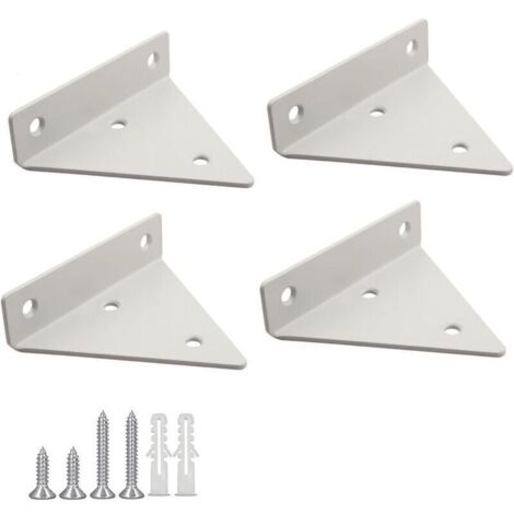 Supports d'étagère triangulaires en fer – Lot de 4 – Dimensions 100x80x26mm – Couleur blanche – Fixation murale dissimulée (1/5)