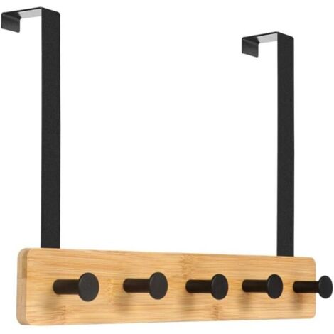 Patère de porte à suspendre 5 crochets – En bambou naturel et acier au carbone – Pour manteaux, sacs et peignoirs – Installation facile (1/5)