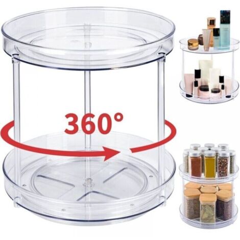 Organisateur à 2 Niveaux – Plateau Tournant Rond en Plastique – Rangement Épices cuisine – Organisateur Placard Cuisine pour Bocaux d'Épices, cuisine, Table de Chevet, Placard (1/5)