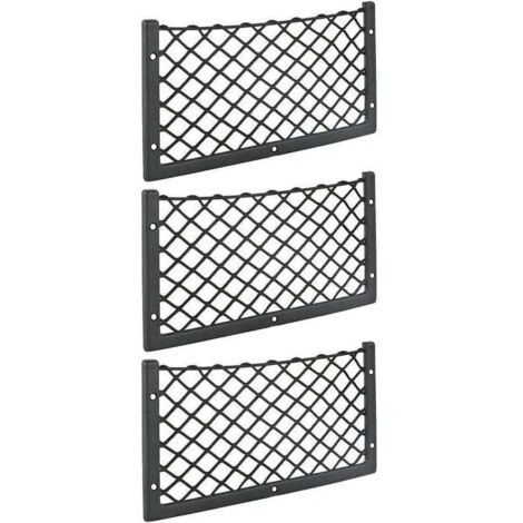 Lot de 3 filets de rangement pour voiture 36 x 18 cm – Maille élastique pour rangement bagages et magazines – Fixation robuste pour van et camping-car