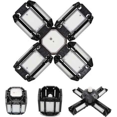 LED lumière de garage, Éclairage de garage à LED, plafonnier de l'atelier à réglable, éclairage E27 6000K, avec plusieurs panneaux réglables,15000 lumens, stockage de l'atelier de garage(noir) ,P10 (1/5)