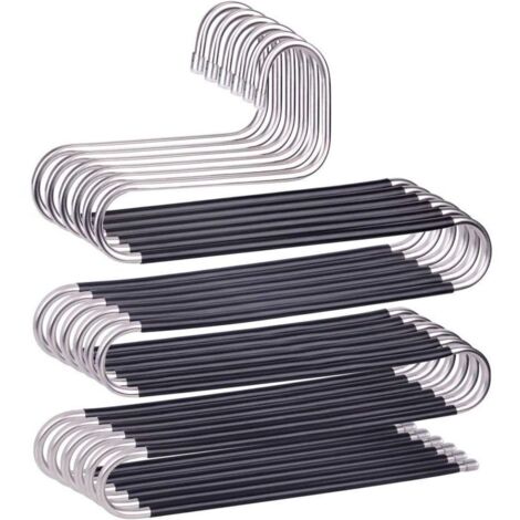 Lot de 6 cintres antidérapants en forme de S en acier inoxydable pour pantalons, jeans, écharpes, pantalons - Noir (1/5)