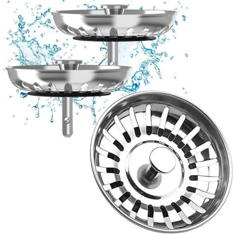 Lot de 2 Bouchon Evier Cuisine 78mm – en Acier Inoxydable 304 Anti - Filtre, Crépine Cuisine Meilleur pour Vidange et Antiblocage, Ne se Bouche & Ne Déborde Pas (1/5)