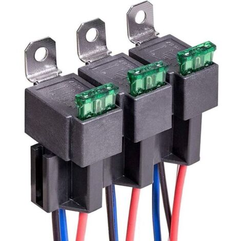 Lot de 3 Relais de Commutation à Fusible 12V, Faisceau de Câbles 12 AWG avec Diode Intégrée, Fusible à Lame ATO/ATC 30A, Relais Electriques Automobiles SPST 4 Broches (1/4)