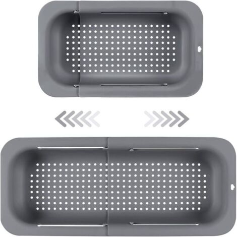 Passoire d'évier extensible - Matériau PP alimentaire - Trous de drainage efficaces - Porte-séchage rapide pour vaisselle - Facile à nettoyer et durable. (Gris foncé) (1/5)