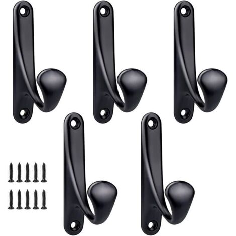 Lot de 5 crochets muraux à visser en alliage de zinc – Fixation facile avec vis incluses – Noir mat pour entrée et salle de bain (1/5)