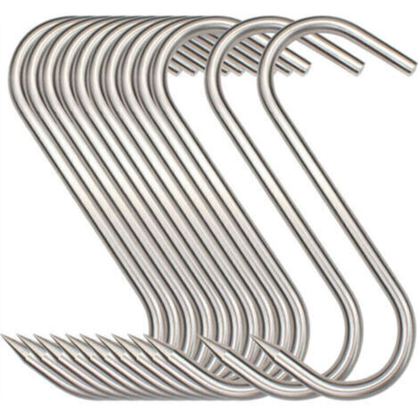 Lot de 12 crochets boucher en S 15cm Acier inoxydable 304 Charge max 100kg Pour suspendre viande, poisson, gibier, BBQ Jormftte - 12pcs (1/4)