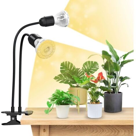 Lampe Horticole LED 20W pour Plantes d'Intérieur, Lampe de Plantes à Spectre Complet avec 2 Ampoules de Culture LED E27 4000K Détachables pour Germination Croissance Floraison Végétale - Noir (1/5)