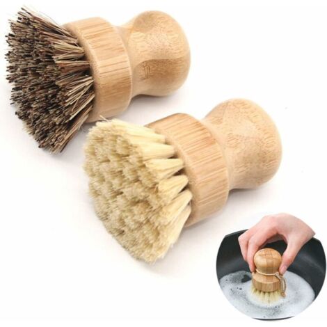Brosse Vaisselle en Bambou Brosse Vaisselle en Bois Brosse à Pot de Poils Brosse Champignon Brosse Legumes Brosse à Poêle Brosse à évier Brosse à Récurer Ronde Brosses de Nettoyage pour Cuisine 2pcs (1/5)