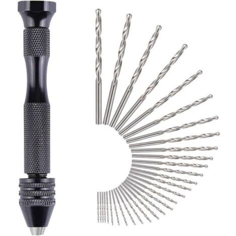 31 Pièces Perceuse à Main Twist Drill Bits Mini Perceuse à Main de Precision Aluminum Mandrin Sans Clé 30 Foret Fraise Twist 0,3-3,0 mm Pour Bricolage Forage Avec Sac- (1/5)