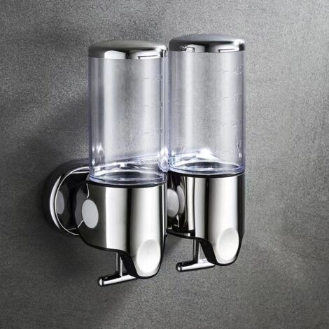 Distributeur de savon mural 1000 ml – Transparent en ABS et acier inoxydable – Installation murale type poussoir – Pour salle de bain et cuisine (1/5)