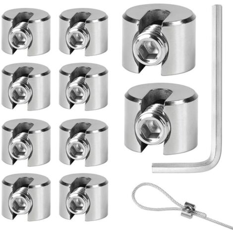 10PCS Serre Cable Acier Inoxydable, Serre-Câbles Inox 316 avec Hexagone Vis Clé, Clip de Serrage Corde pour Câble Métallique, Tendeur de Corde à Linge, Tendeur Cable, 5mm M10