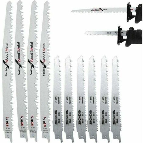 10-Piece Lames de Scie Sabre en acier à haute teneur en Carbone,4 x R1021L (240mm) + 6 x R644D (150mm), Pour Coupe du Bois, Pour Makita Bosch Dewalt pour Bois et Métal avec Boîte de Rangement (1/5)