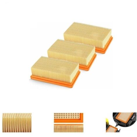 3 Pack remplacement plat plissés Filtre Karcher MV4 MV5 MV6 WD4 WD5 WD6, WD4P WD5P WD6P Aspirateur Wet-Dry - remplace 2,863-005,0 (1/5)