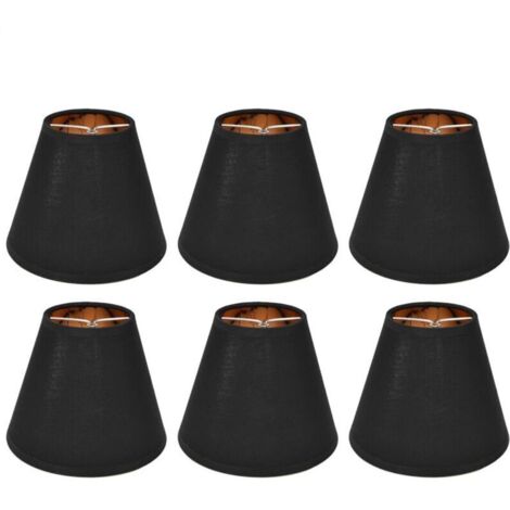 Lot de 6 abat-jours en tissu noir avec doublure dorée – Clip sur E14 – Installation rapide pour lampes de sol et lustres (1/5)