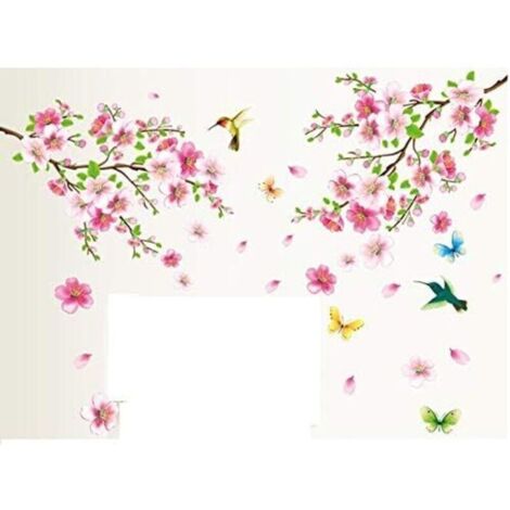 Sticker mural XXL fleurs de pêcher et oiseaux – Film PVC autocollant – Taille 60x90 cm – Décoration salon et chambre (1/4)
