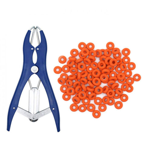 Pince à castration élastique en acier inoxydable pour bétail, porc, mouton, ceinture 100 anneaux en caoutchouc 21,5 cm bleu (1/5)
