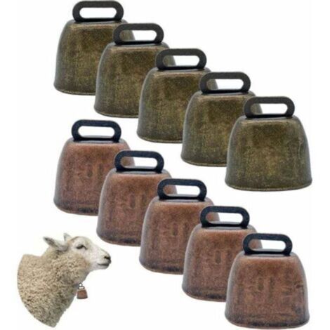 Lot de 10 cloches en cuivre pour vaches, chevaux et moutons, sonnettes de porte vintage en bronze pour chien, chèvre, vache et cheval. (1/4)