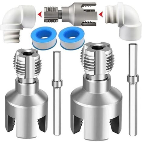Outil de filetage de tuyaux internes et externes intégrés avec matrices de 1/2 et 3/4', forage électrique compatible 2 en 1 Kit de filetage de tuyaux en PVC (1/5)