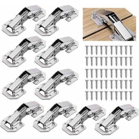 Lot de 10 charnières invisibles en acier laminé à froid 3 pouces – Vis incluses pour installation facile – Pour portes d'armoires 10-16mm (1/5)