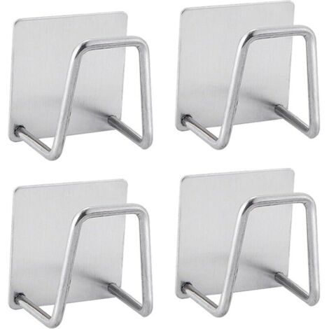 Lot de 4 porte-éponges auto-adhésifs, pour la cuisine, montage sans perçage, en acier inoxydable, antirouille et étanche, argent (1/4)