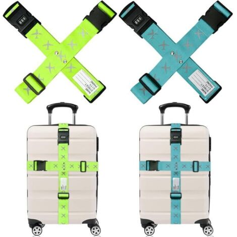 Sangle de bagage réglable 200x5cm et 230x5cm – Polyester de qualité supérieure – Sécurisée avec code à trois chiffres – Lot de 4 pièces (1/5)