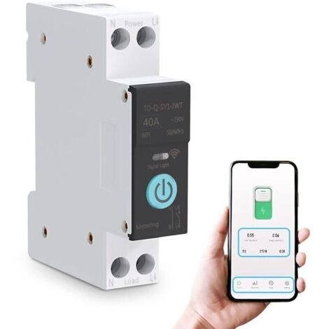 Disjoncteur différentiel WIFI intelligent 40A – 3 modes de synchronisation – Télécommande smartphone – Matériau ignifuge PA66 (1/5)