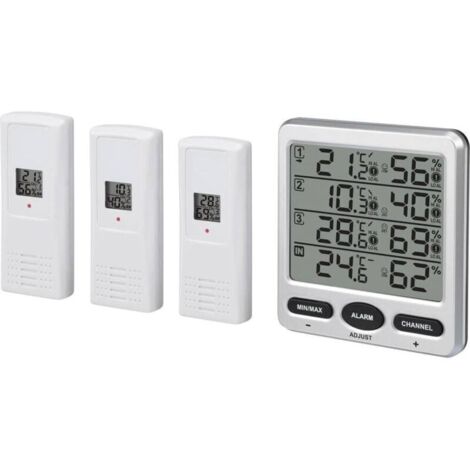 Thermo-hygromètre intérieur/extérieur sans fil LCD 433 MHz – 8 canaux – 3 capteurs – Alarme confort – Plage -50°C à 70°C (1/5)