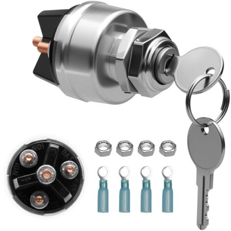 Commutateur de clé d'allumage universel de position 4 12V pour l'agriculture, commutateur de démarrage d'allumage de moteur de remplacement avec 2 clés pour bateau de tracteur de camion de voiture (1/5)