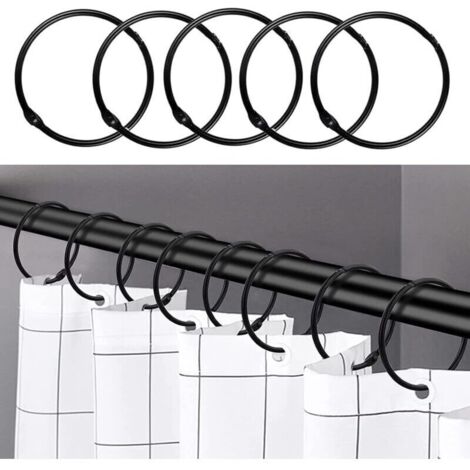 24 crochets de rideau de douche antirouille – Métal noir – Ouverture 64mm – Pour tringles standard 0,8' à 1,25' – Installation rapide (1/5)