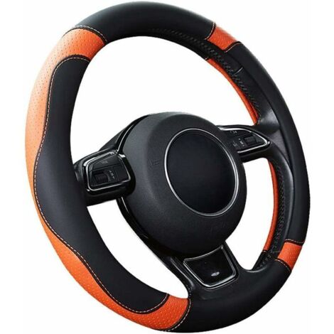 Couvre Volant Voiture Caches de Volant en Cuir Microfibre Universel 37-38cm / 15" Antidérapant Respirant Durable (Orange) (1/5)