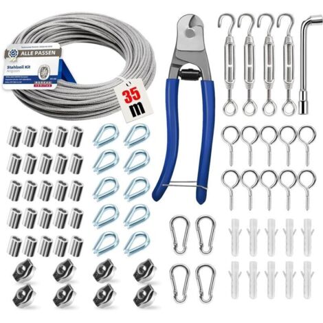 Kit de câble en acier 74 pièces, câble en acier inoxydable épaissi de 3 mm, 35 m, tendeur, tendeur de câble, kit en acier inoxydable 304, supports pour plantes grimpantes (1/5)