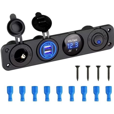Panneau de prise de chargeur 4 en 1 12V – 2 ports USB 4.2A – Voltmètre LED – Interrupteur à bascule pour véhicules