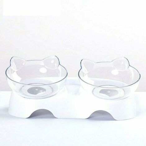 Double Bols pour Chat, Bol orthopédique pour Animaux Anti-vomissements, Bol pour Chien Kitty’s Food Water Bowl, Plat incliné pour Chat protège la Colonne vertébrale, Bol incliné à 15 ° (1/5)