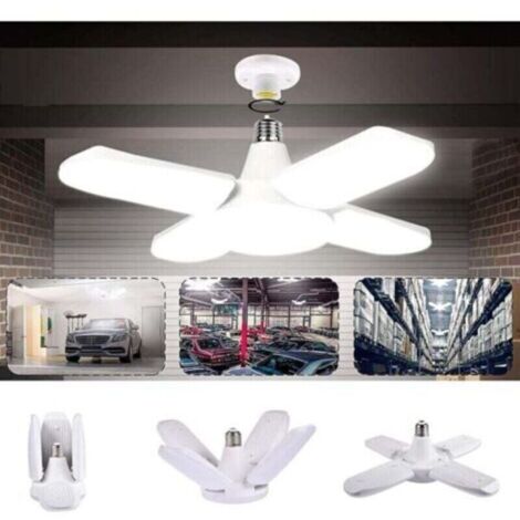Éclairage Garage, 80W 8000LM Led Garage E27 Lampe Atelier Déformable à 4 Panneaux Ajustables Super Brillant Plafonnier LED pour Garage,Entrepôt,Atelier,Sous-sol,Cuisine (1/4)