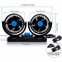 Ventilateur Voiture Double Tête Rotatif 360° - 2 Vitesses, Silencieux | Alimentation 12V Allume-cigare - 12